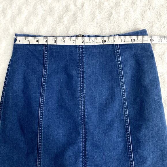 Free People Blue Dark Wash Denim Modern Femme Fitted Boho Mini Skirt 10 - Picture 8 of 9